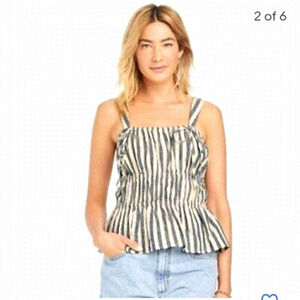 Linen peplum top, Woman's  XXL cream with blue stripes